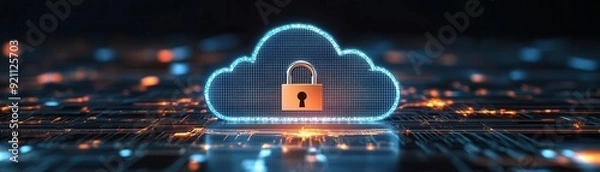 Fototapeta Digital idea clouds with padlocks, private ideas and security
