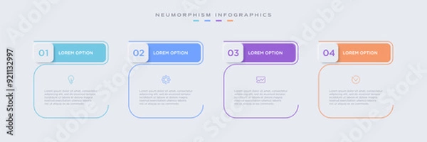 Fototapeta Infographic design template with 4 options or steps and line icons. Trendy minimal design.