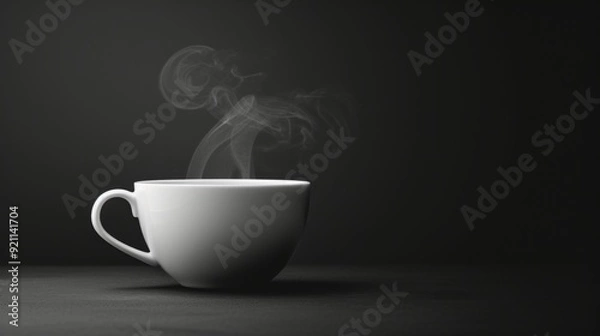 Fototapeta Steaming cup of black coffee in a simple, elegant cup, placed on a clean background