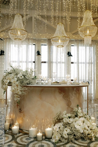 Obraz Table decorations, stylish wedding decor. Lush table settings.