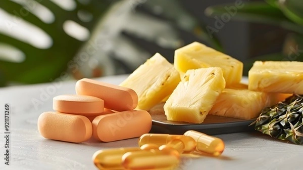 Fototapeta Digestive Health Supplement with Papaya and Pineapple Extract