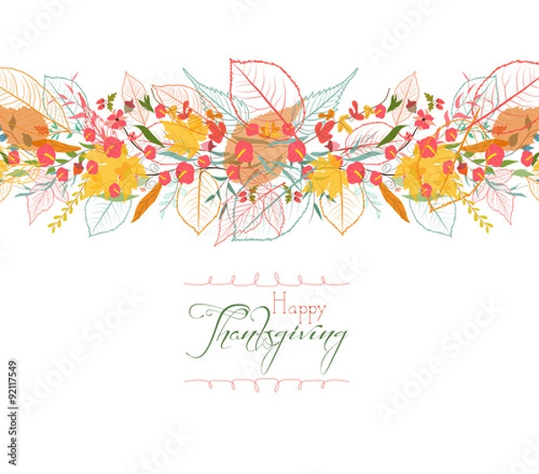 Fototapeta Happy Thanksgiving. Background of stylized autumn leaves for greeting cards