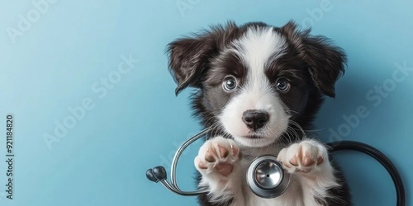 Fototapeta Meet an adorable puppy equipped with a stethoscope, showcasing a future veterinarian in the making, combining the cuteness of canines with the noble profession of caring for animals