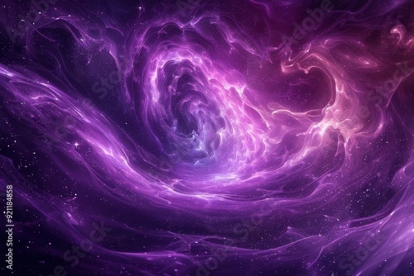 Fototapeta Abstract cosmic background with swirling dark purple and pink colors and starry elements