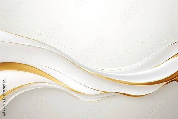 Obraz Elegant white and gold abstract background with wavy lines and subtle sparkle.