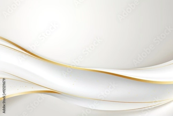 Fototapeta White and gold abstract background with flowing lines and subtle sparkle.