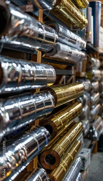 Fototapeta Reflective Thermal Insulation Rolls in Hardware Store Aisle for Home Improvement and Construction
