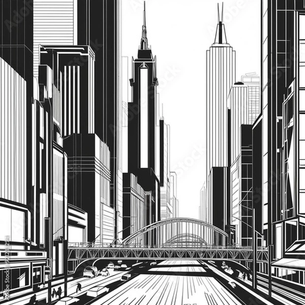 Fototapeta Black and white cityscape