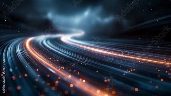 Fototapeta A blue and orange light streaking across the sky