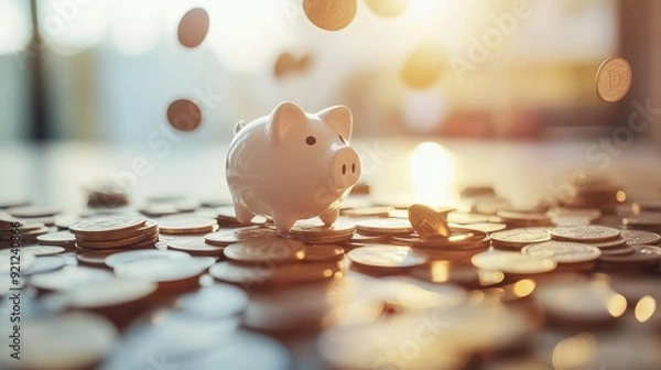 Obraz Piggy Bank and Coins