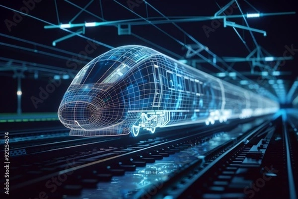 Fototapeta on blue paper, technical diagram of the high-speed rail