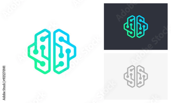 Fototapeta Brain technology logo design
