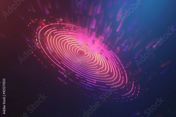 Fototapeta Circle design on vibrant pink and purple backdrop for biometric authentication concept, Illustrate the use of biometric authentication in ensuring cyber security