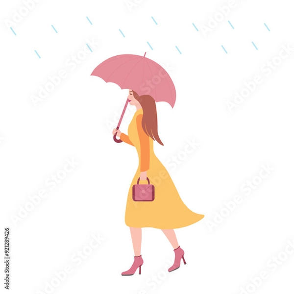 Obraz woman with umbrella, autumn girl. Vector Illustration for printing, backgrounds and packaging. Image can be used for greeting cards, posters, stickers and textile. Isolated on white background.