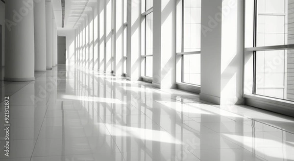 Fototapeta Modern Interior Hallway With Natural Light Streaming Through Windows at Midday