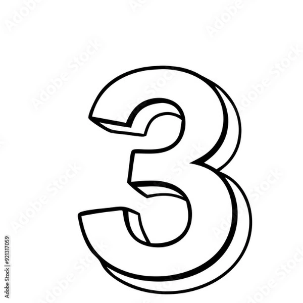 Fototapeta Vector Illustration Number Three Black Outline Design Modern Minimalist Styling Educational Graphics