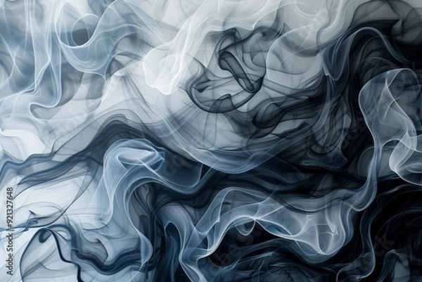 Fototapeta Black and white smoke creates intricate swirling patterns in the air, Intricate patterns of smoke intertwining