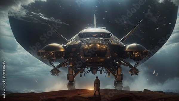 Obraz spaceship flying over the earth