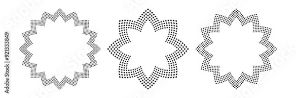 Obraz Set of Radial Geometric Dots Patterns for Decorative Circle Frames. 