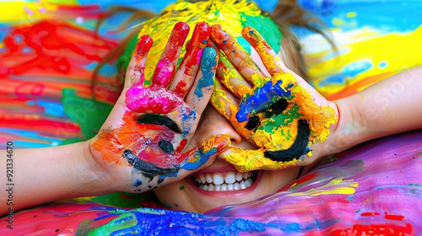 Fototapeta Child painting with hands