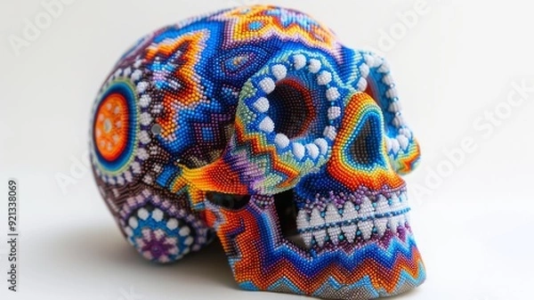 Fototapeta Huichol abstract isolated figure. Traditional folk indigenous art pattern. Psychedelic Mexican craft