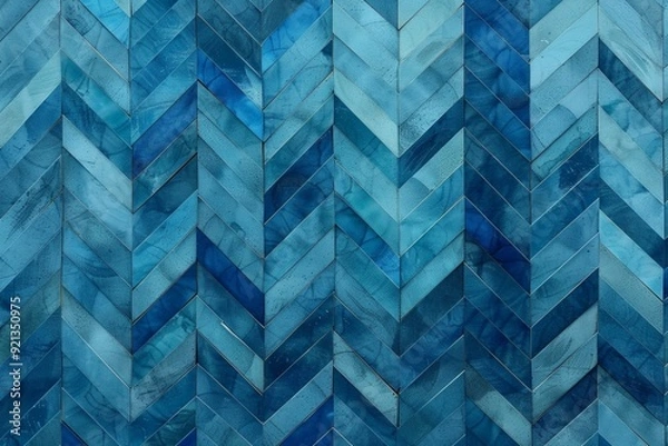 Obraz Blue chevron pattern wall background, textured surface with overlapping blue tiles