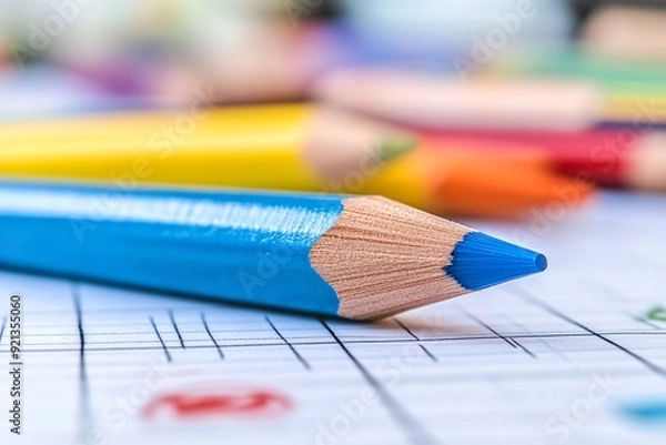 Fototapeta Colorful Pencils on Paper with Doodles