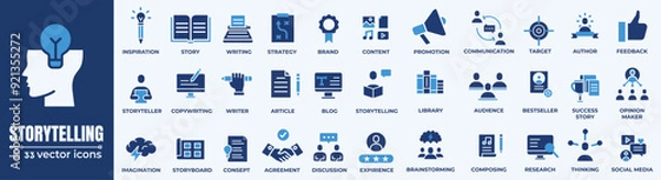 Fototapeta Storytelling and copywriting related icons: thin vector icon set, black and white kit