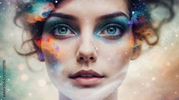 Obraz Surreal Close-Up of Woman with Cosmic Face and Celestial Eyes