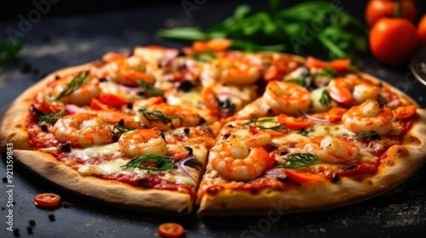 Fototapeta Close-Up of a Delicious Shrimp Pizza