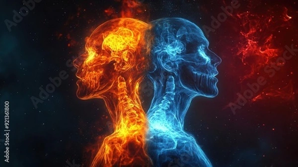 Fototapeta Illustrate the transition from intense burning pain to soothing relief