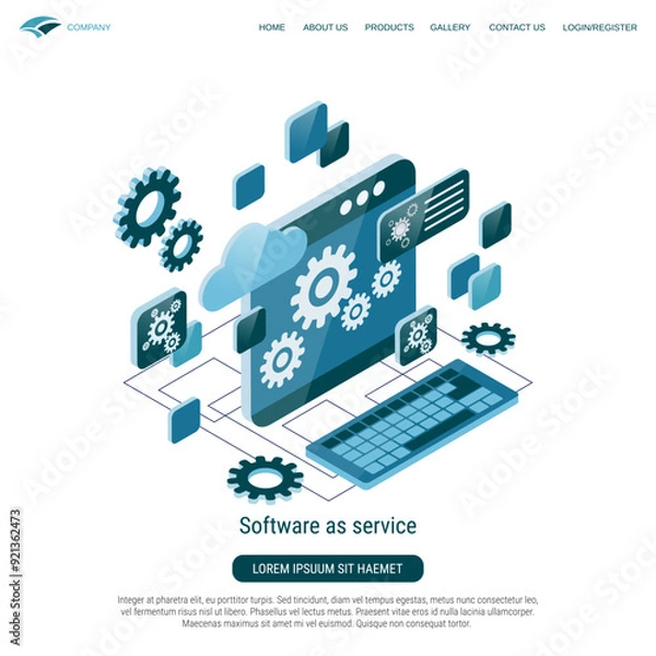 Fototapeta Software as service, cloud application flat 3d isometric vector concept illustration