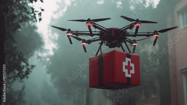 Obraz drone brings emergency aid supply drop
