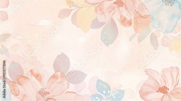 Fototapeta Soft pastel floral pattern with delicate blossoms on a light background