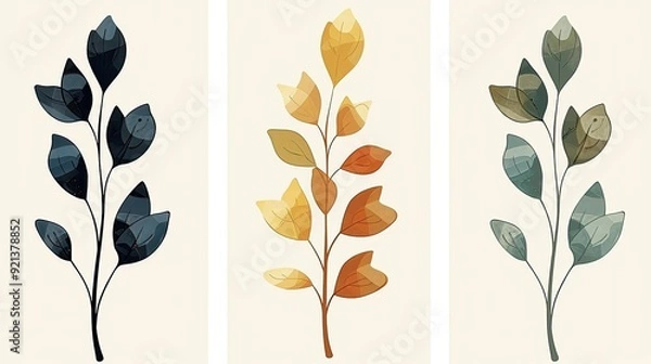 Obraz Three different colored leaves are shown in a row