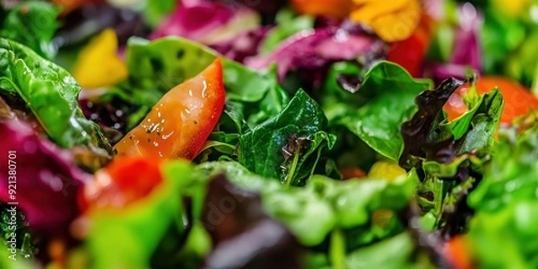 Obraz Delicious closeup of mixed salad with tomatoes