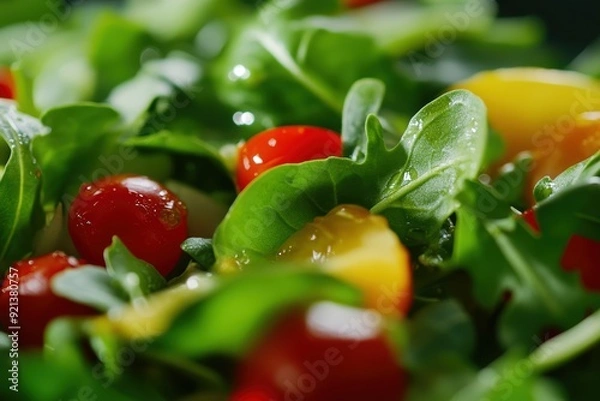 Obraz Delicious closeup of mixed salad with tomatoes
