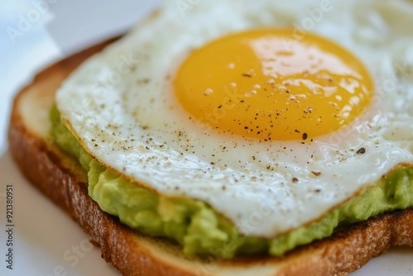 Obraz Toast with guacamole and fried egg on a plate