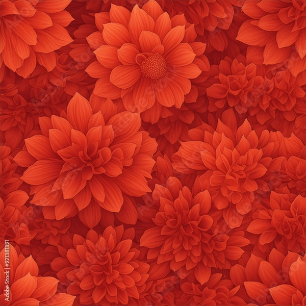 Fototapeta アニメ風の鮮やかな赤のダリアのテクスチャパターン
