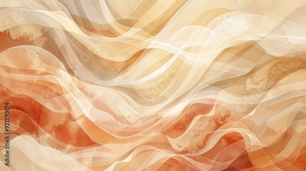 Obraz Elegant Abstract Soft Watercolor Painting Texture Background with Wavy Translucent Lines in Warm Earth Tones – Luxury Orange White Waves Wallpaper, Modern Paint Backdrop Design for Creative Projects