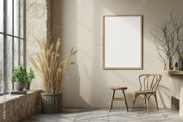 Fototapeta Minimalist Kitchen interior with Poster Mockup created with Generative AI