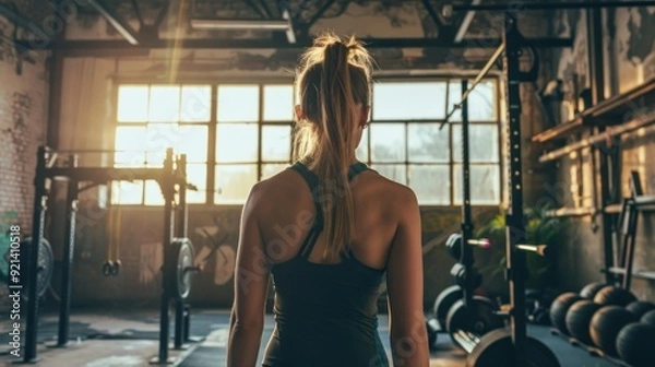 Obraz Woman in a Gym Looking Through Window