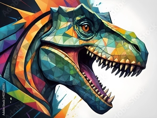 Fototapeta Dinosaur face in geometric style, splash effect