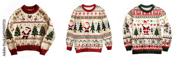 Fototapeta Untitled design - A set of  intricately designed Christmas ugly sweater isolated on a transparent background (4)