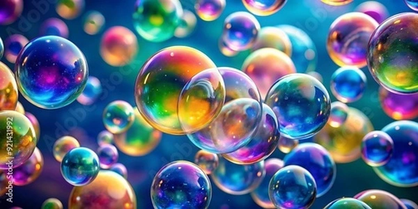 Fototapeta Scene of colorful bubbles floating in the air , bubbles, bubbles background