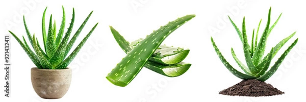Fototapeta Untitled design -  A set of Aloe - Vera in Different type of form Isolated on a Transparent Surface (7)