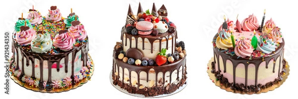 Fototapeta Untitled design - A set of birthday cake different style isolated on a transparent background (3)