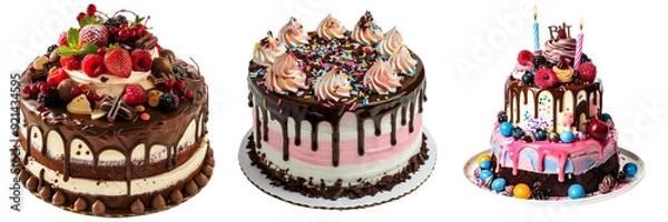 Fototapeta Untitled design - A set of birthday cake different style isolated on a transparent background (2)
