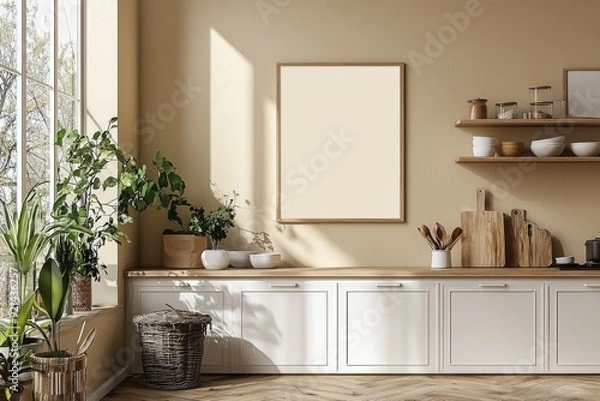 Fototapeta Minimalist Kitchen interior with Poster Mockup created with Generative AI