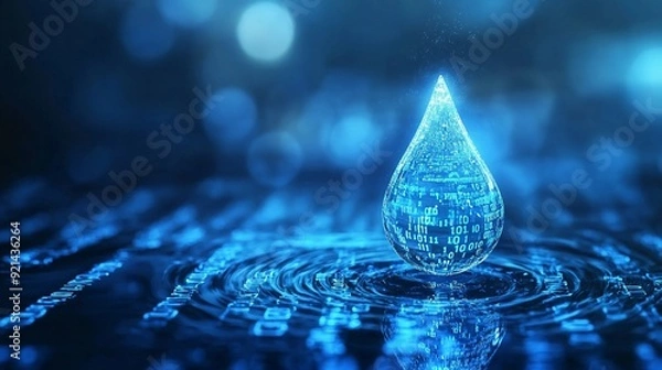 Fototapeta Digital Raindrop,digital water drop, A Visual Exploration of the Digital Age.Concept of big data, digital transformation, data science, technology, innovation, future, abstract art.